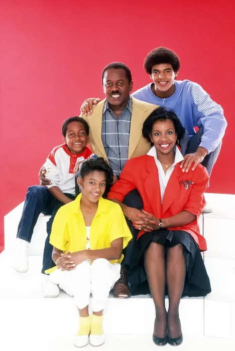 Framed Print : CHARLIE & CO. from left: Jaleel White, Fran Robinson, Flip Wilson, Gladys Knight, Kristoff St. John, 1985-1986