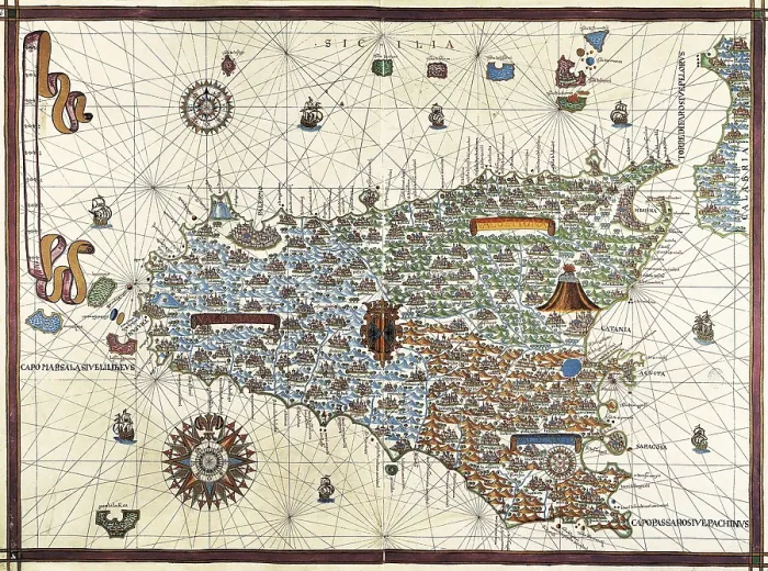 Framed Print : Chart by Joan Martines. Island of Sicily (1591). AISA / Everett Collection**US SALES ONLY** Framed Print : Chart by Joan Martines. Island of Sicily (1591). AISA / Everett Collection**US SALES ONLY**