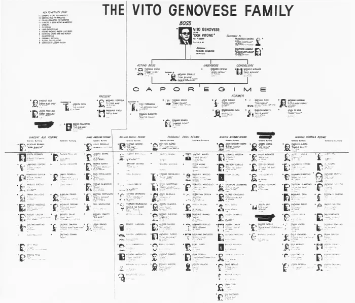 Framed Print : Charts show the internal organization of the crime families of New York City. October 8, 1963