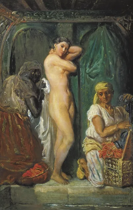 Framed Print : CHASSERIAU, Theodore (1819-1856). The Toilet in the Seraglio. 1849. Romanticism. Orientalism. Oil on canvas. FRANCE. Paris. Louvre Museum Framed Print : CHASSERIAU, Theodore (1819-1856). The Toilet in the Seraglio. 1849. Romanticism. Orientalism. Oil on canvas. FRANCE. Paris. Louvre Museum