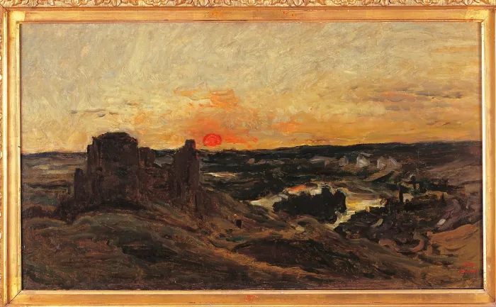Framed Print : Chateau Gaillard, les Andelys, by Unknown Artist, 19th Century, oil on canvas, cm 39 x 67 - France, Ile de France, Paris, Muse dOrsay, RF3782. All