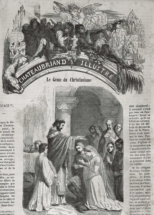 Framed Print : CHATEAUBRIAND, Francois-Auguste-Rene, Viscount de (1768-1848). Illustration of 'The Genius of Christianity', set of tales published in 1802. Etching. SPAIN. Barcelona