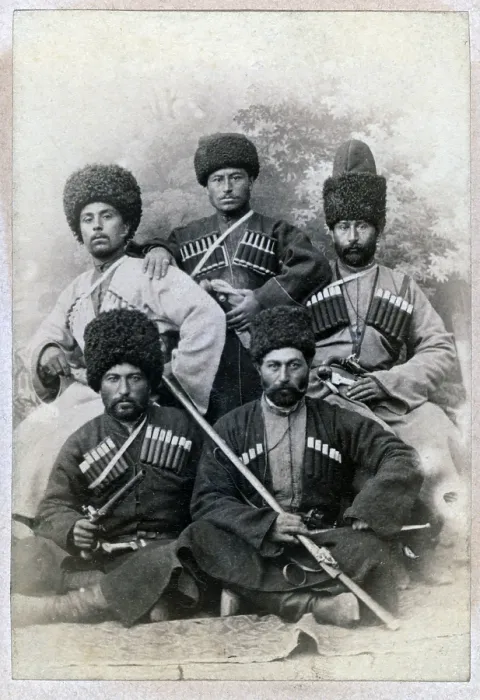 Framed Print : Chechen Cossacks. Wedding party group portrait carte de visite ca. 1870-1886