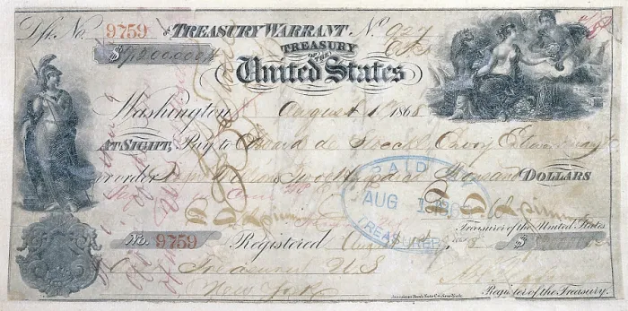 Framed Print : Check for the Purchase of Alaska. Cancelled check in the amount of $7.2 million, for the purchase of Alaska from Russia, issued August 1, 1868 Framed Print : Check for the Purchase of Alaska. Cancelled check in the amount of $7.2 million, for the purchase of Alaska from Russia, issued August 1, 1868
