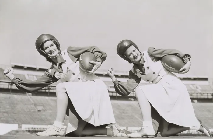 Framed Print : Two cheerleaders from Tulane University, Oct. 5, 1942. They are wearing football helmets and holding footballs. - (BSLOC_2014_17_175) Framed Print : Two cheerleaders from Tulane University, Oct. 5, 1942. They are wearing football helmets and holding footballs. - (BSLOC_2014_17_175)