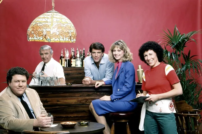 Framed Print : CHEERS, from left, George Wendt, Nicholas Colasanto, Ted Danson, Shelley Long, Rhea Perlman, 1982-93 (1982 photo)