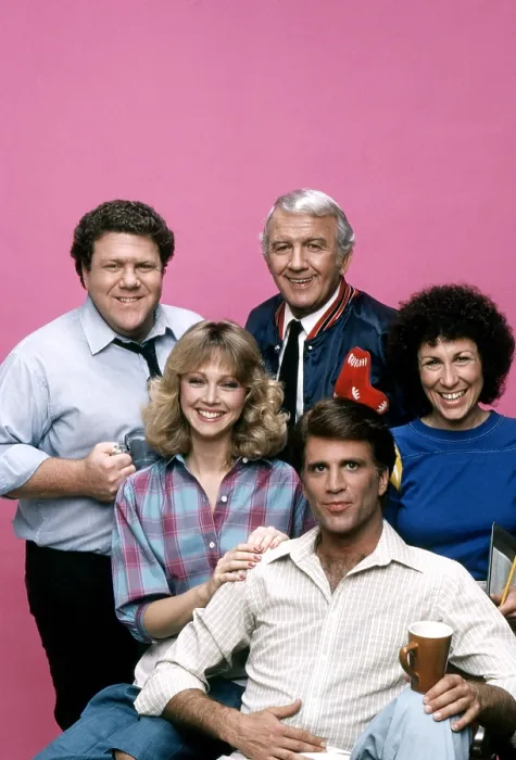 Framed Print : CHEERS, from left, George Wendt, Shelley Long, Nicholas Colasanto, Ted Danson, Rhea Perlman 1982-93 (1982 photo)
