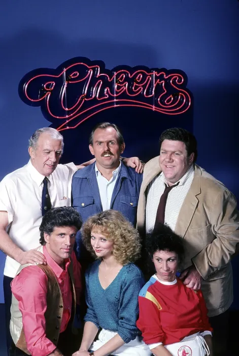 Framed Print : CHEERS, (top) Nicholas Colasanto, John Ratzenberger, George Wendt, (bottom) Ted Danson, Shelley Long, Rhea Perlman, (1982-1985), 1982-1993