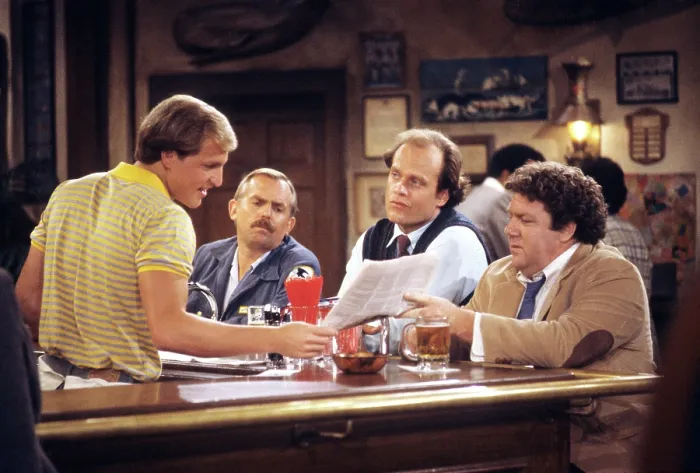Framed Print : CHEERS, Woody Harrelson, John Ratzenberger, Kelsey Grammer, George Wendt, 1982-1993