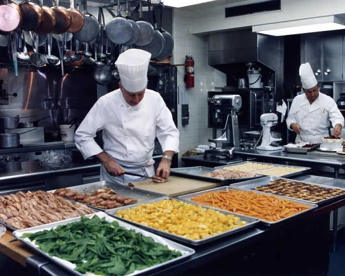 Framed Print : Chef Hans Raffert and Chef Roland Mesnier Prepare the State Dinner for President and Mrs. Aylwin of Chile, 05 / 13 / 1992