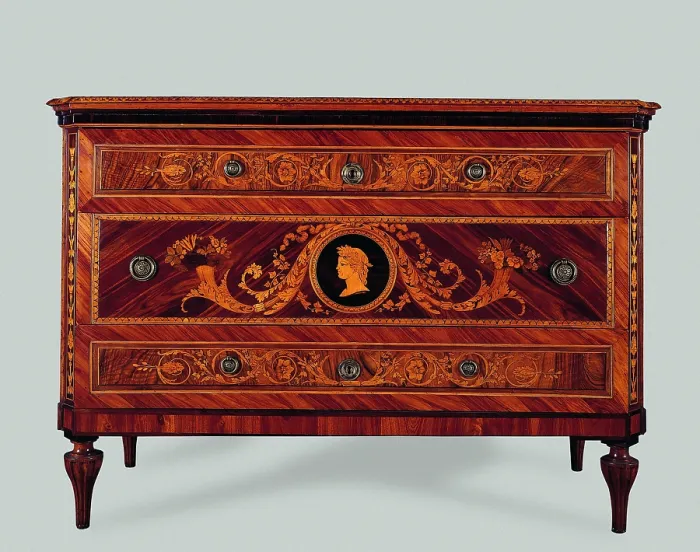 Framed Print : Chest of drawers, by Giuseppe Maggiolini, 1790, 18th century, veneered and inlaid rosewood - Italy, Lombardy, Milan, Castello Sforzesco, Municipal Collections of Applied Art