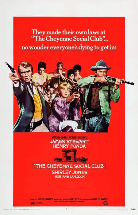 Framed Print : THE CHEYENNE SOCIAL CLUB, U.S. poster art, front, from left: James Stewart, Shirley Jones, Henry Fonda, 1970
