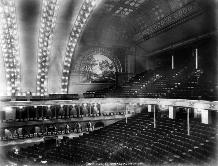 Framed Print : Chicago. The Chicago Auditorium, interior ceiling and stage from the balcony Framed Print : Chicago. The Chicago Auditorium, interior ceiling and stage from the balcony