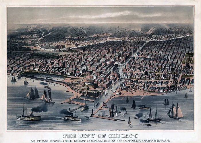 Framed Print : Chicago. The City of Chicago as it was before the great conflagration of October 8th, 9th, & 10th, 1871. color lithograph 1872