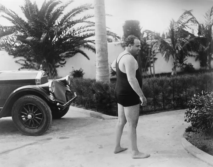 Framed Print : Chicago gangster Al Capone wearing a bathing suit at his Florida home. Ca. 1929-31. - (BSLOC_2015_1_11)