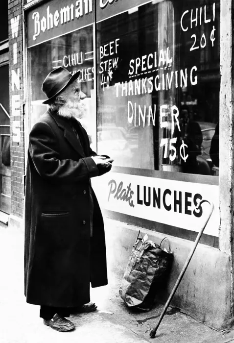 Framed Print : Chicago homeless man on Thanksgiving, 1952