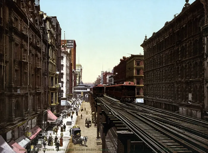 Framed Print : Chicago. Wabash Avenue north and elevated train line, Chicago. color photochrom, c1900