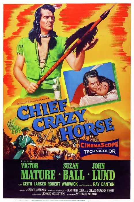 Framed Print : CHIEF CRAZY HORSE, US poster art, left: Victor Mature; inset: Victor Mature, Suzan Ball, 1955