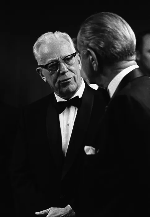 Framed Print : Chief Justice Earl Warren (1891-1974) conversing with President Johnson Framed Print : Chief Justice Earl Warren (1891-1974) conversing with President Johnson