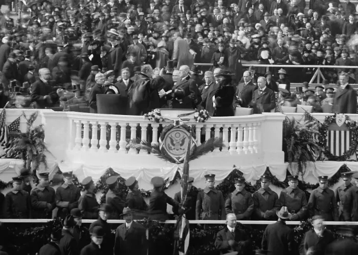 Framed Print : Chief Justice Edward White swearing in President Woodrow Wilson, March 5, 1917. Edith Bolling Galt Wilson stands at right (BSLOC_2016_11_40) Framed Print : Chief Justice Edward White swearing in President Woodrow Wilson, March 5, 1917. Edith Bolling Galt Wilson stands at right (BSLOC_2016_11_40)