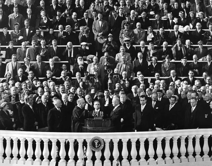 Framed Print : Chief Justice Fred Vinson administers the Oath of Office to Dwight Eisenhower. Jan. 20, 1953