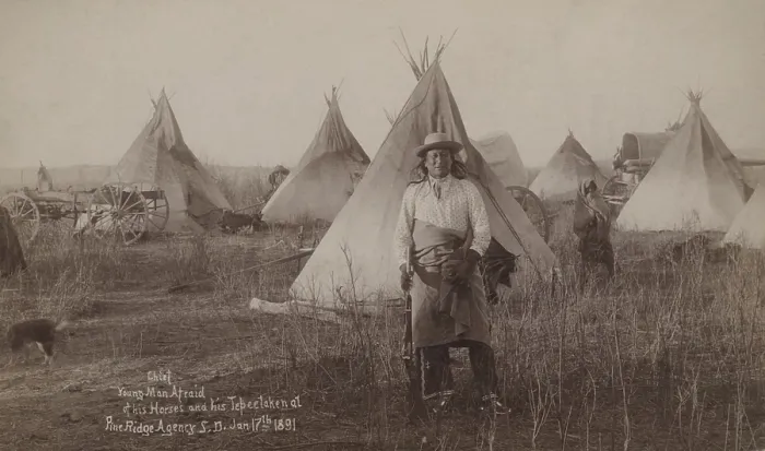 Framed Print : Chief They-Fear-His-Horse, (aka Young Man Afraid of his Horses). His name means he was so feared in battle that even the sight of his horse would inspire terror