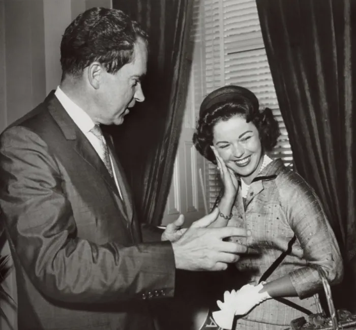 Framed Print : Former Child Actress Shirley Temple Black with Vice President Richard Nixon. Nixon was announcing the 1960 MS Hope Chest campaign fellowships for Multiple Sclerosis research