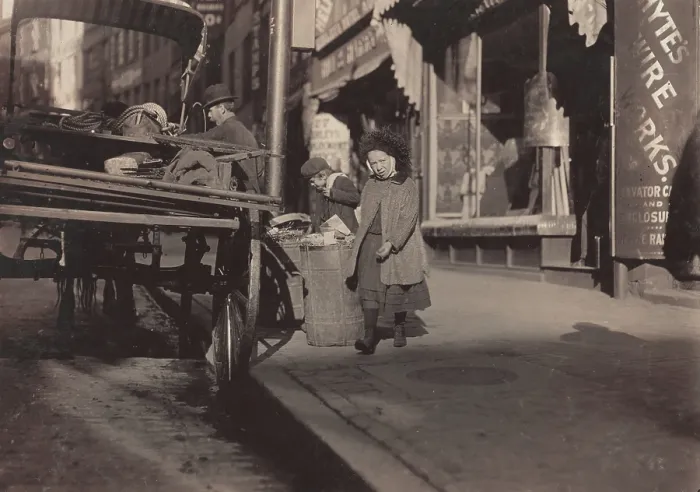 Framed Print : Child labor, among ash barrels, garbage cleaners, Boston, Massachusetts, photograph by Lewis Wickes Hine, October, 1909