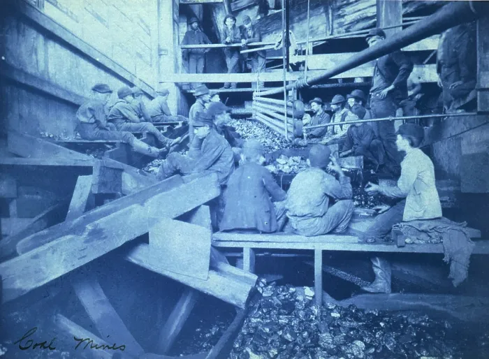 Framed Print : Child labor. Breaker boys in Kohinor mine, Shenandoah City, Pa. cyanotype ca. 1891