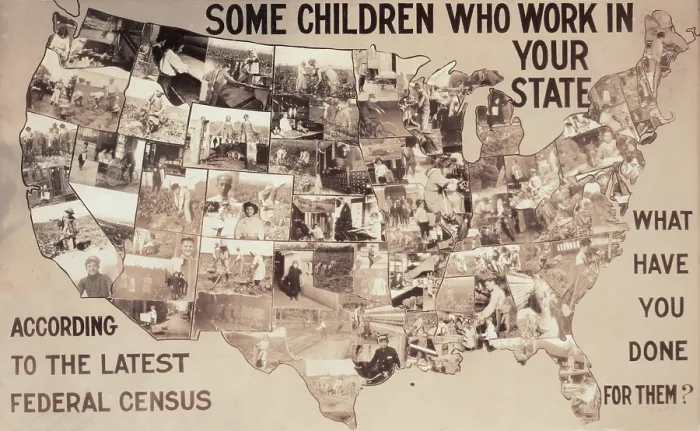 Framed Print : Child labor, exhibit panel, collage of children working in the United States, text reads: Some children who work in your state according to the latest Federal census Framed Print : Child labor, exhibit panel, collage of children working in the United States, text reads: Some children who work in your state according to the latest Federal census