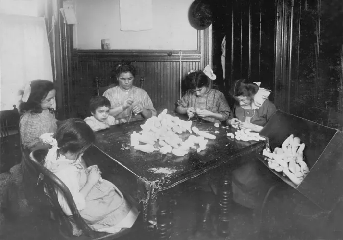 Framed Print : Child labor, making doll legs for Campbell Kids, Cattena family, 71 Sullivan Street, 5th floor, original caption: They all work after school and often until 10 P.M