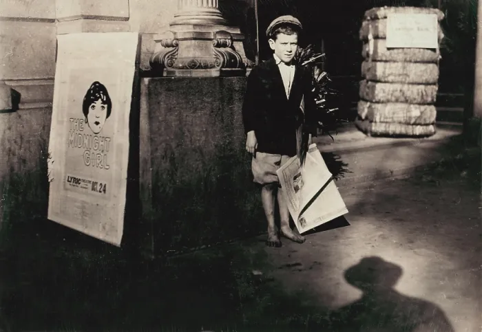 Framed Print : Child labor, a newsie, from original caption: There are a number of these young newsboys in the Alabama cities, Mobile, Alabama, photograph by Lewis Wickes Hine