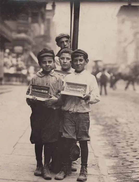 Framed Print : Child labor, vendors on the Bowery, New York City, photograph by Lewis Wickes Hine, July, 1910