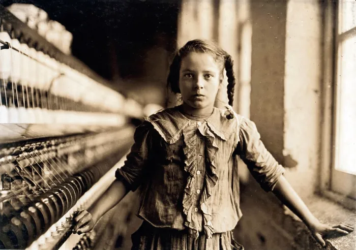 Framed Print : Child laborer portrayed by Lewis Hine in 1908. One of the young spinners in a North Carolina cotton mill earns forty-eight cents a day