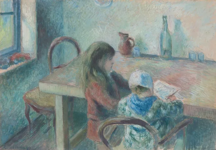 Framed Print : The Children, by Camille Pissarro, 1880, French watercolor painting, gouache with graphite on canvas mounted on board