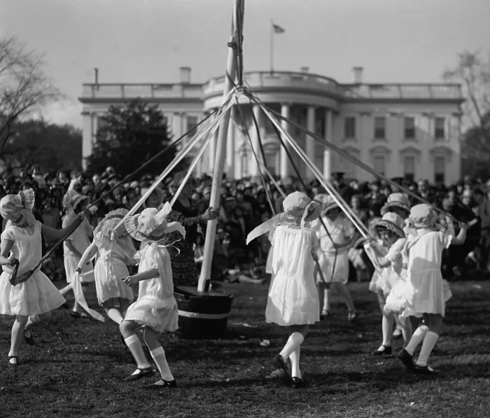 Framed Print : Children dance around a maypole at the White House Easter Celebration on April 1, 1929 Framed Print : Children dance around a maypole at the White House Easter Celebration on April 1, 1929