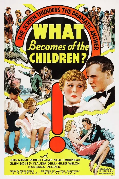 Framed Print : WHAT BECOMES OF THE CHILDREN?, US poster art, bottom left, from left: Sonny Bupp, Anne Bennett; middle right, from left: Joan Marsh, Robert Frazer, 1936