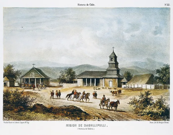 Framed Print : Chile (1854). Valdivia. Mission of Daghllipulli. Litography. AISA / Everett Collection (47972)**US SALES ONLY**