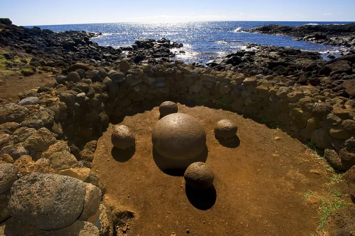 Framed Print : CHILE. VALPARAISO. Ahu Tongariki. Easter Island. Rapa Nui National Park. Te Pito Kura magnetic stone, aka 'the Belly-Button of the World'