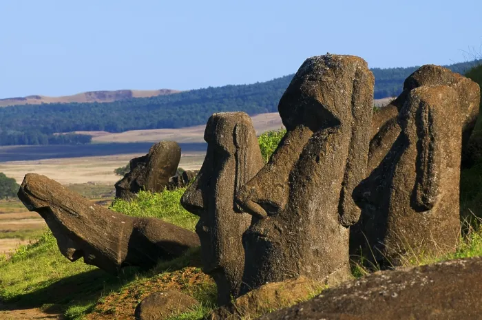 Framed Print : CHILE. VALPARAISO. Ahu Tongariki. Easter Island. Rapa Nui National Park. Rano Raraku. Moai quarry. Art of Oceania. Sculpture