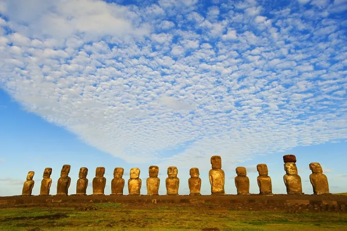 Framed Print : CHILE. VALPARAISO. Ahu Tongariki. Easter Island. Rapa Nui National Park. Rapa Nui National Park. Northeast coast. The 15 moais of Ahu Tongariki. Art of Oceania. Sculpture