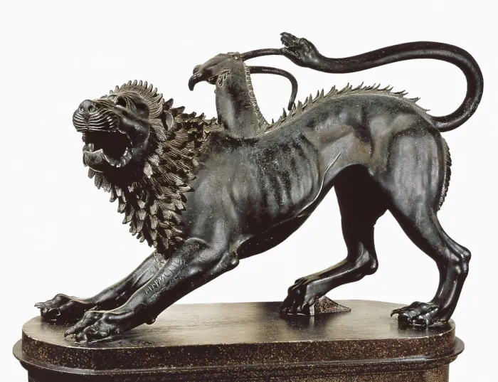 Framed Print : Chimera of Arezzo. 5th-4th c. BC. Restored by Cellini. Etruscan art. Sculpture on bronze. ITALY. Florence. National Museum of Archaeology. Proc: ITALY. Arezzo Framed Print : Chimera of Arezzo. 5th-4th c. BC. Restored by Cellini. Etruscan art. Sculpture on bronze. ITALY. Florence. National Museum of Archaeology. Proc: ITALY. Arezzo