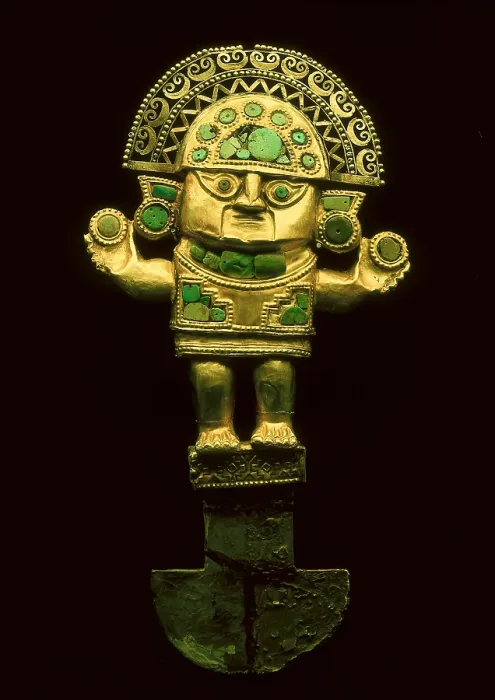 Framed Print : Chimu Tumi. 1100-1440. Gold and turquoise ceremonial knife. Chimu art. Jewelry. PERU. Lima. Peruvian Gold Museum. - CAGP / Iberfoto / Everett Collection (265690)**US SALES ONLY**