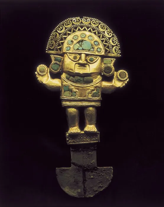 Framed Print : Chimu Tumi. 1100-1440. Gold and turquoise ceremonial knife. Chimu art. Jewelry. PERU. Lima. Peruvian Gold Museum. AISA / Everett Collection**US SALES ONLY**