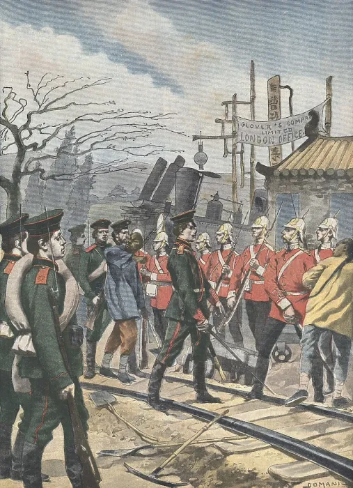 Framed Print : China (1901). Anglo-Russian dispute. Illustration by Domani for 'Le Petit Journal' (April 7th1901). Engraving Framed Print : China (1901). Anglo-Russian dispute. Illustration by Domani for 'Le Petit Journal' (April 7th1901). Engraving
