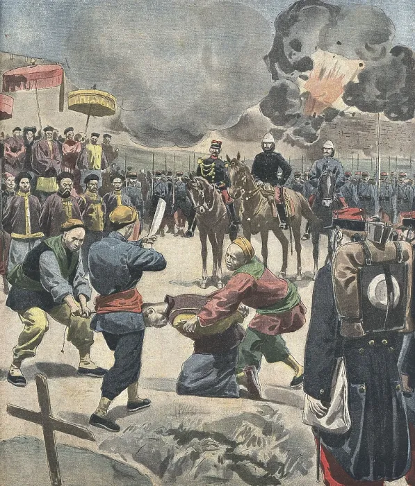 Framed Print : China (1901). The Boxer Rebellion. Execution in Pao-Tin-Fou. Illustration from 'Le Petit Journal' (January 20th1901). Engraving