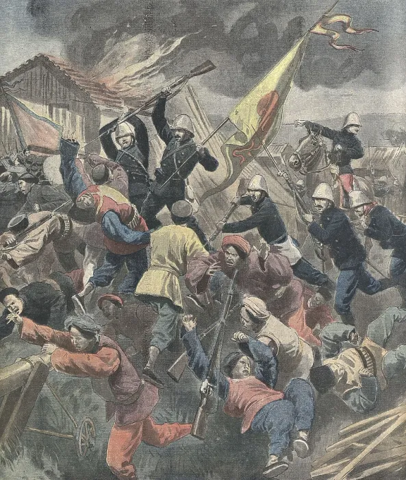Framed Print : China (1901). The Boxer Rebellion. Victory of the French troops. Illustration from 'Le Petit Journal' (January 131901)
