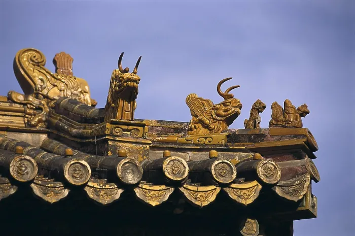 Framed Print : CHINA. BEIJING. Beijing. Forbidden City. Architectural detail of the roof. Dragon-shaped tops. Chinese art. Ming period. Architecture; Ceramics Framed Print : CHINA. BEIJING. Beijing. Forbidden City. Architectural detail of the roof. Dragon-shaped tops. Chinese art. Ming period. Architecture; Ceramics