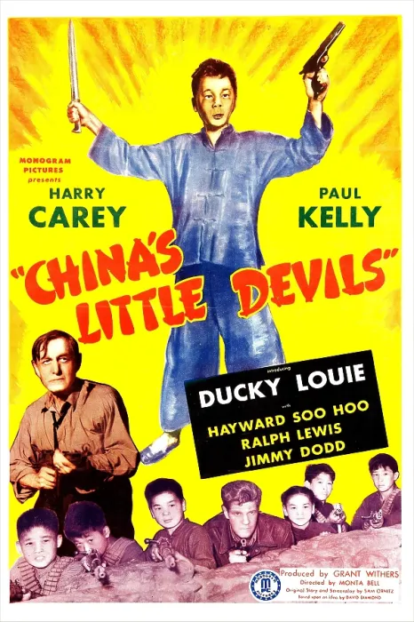 Framed Print : CHINA'S LITTLE DEVILS, US poster, from left: Harry Carey (bottom left), Ducky Louie (center), 1945