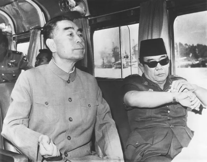 Framed Print : China's Premier Chou En-lai (left) cruising Egypt's Nile River with President Sukarno of Indonesia. July 6, 1965